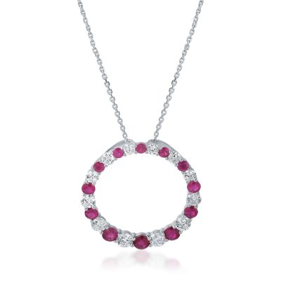 Lant cu pandantiv geometric din aur alb cu rubine de 1.67ct si diamante de 1.33ct