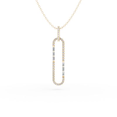 Lant cu pandantiv geometric din aur galben cu diamante baguette si rotunde de 0.62ct