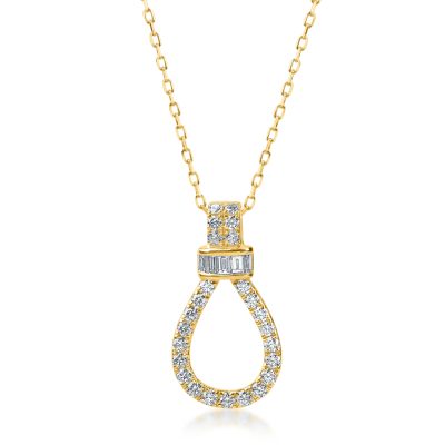 Lant cu pandantiv geometric din aur galben cu diamante baguette si rotunde de 0.62ct