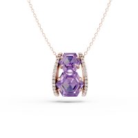 Lant cu pandantiv geometric din aur roz cu ametiste hexagonale de 3.3ct si diamante de 0.1ct