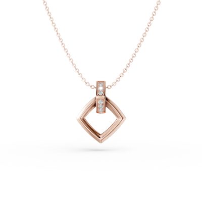 Lant cu pandantiv geometric din aur roz cu diamante de 0.046ct