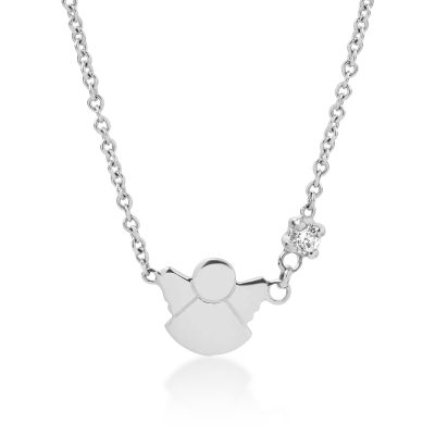 Lant cu pandantiv ingeras pentru copii din aur galben cu diamant de 0.02ct