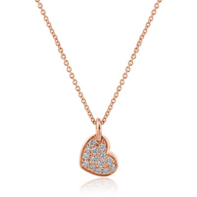 Lant cu pandantiv inima din aur roz cu diamante de 0.16ct