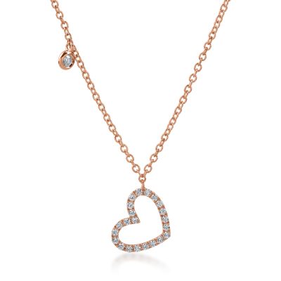 Lant cu pandantiv inima din aur roz cu diamante de 0.18ct