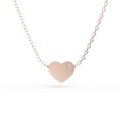 Lant cu pandantiv inima din aur roz si diamant de 0.005ct