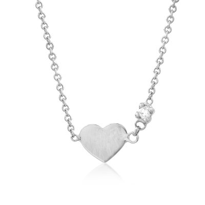 Lant cu pandantiv inima pentru copii din aur alb cu diamant de 0.02ct