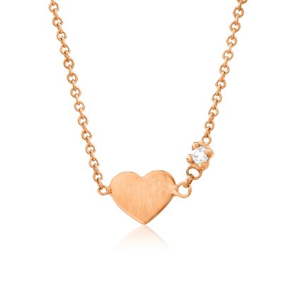 Lant cu pandantiv inima pentru copii din aur roz cu diamant de 0.02ct