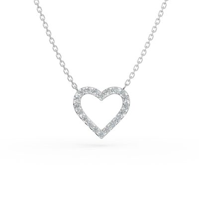 Lant cu pandantiv inimioara din aur alb cu diamante de 0.2ct