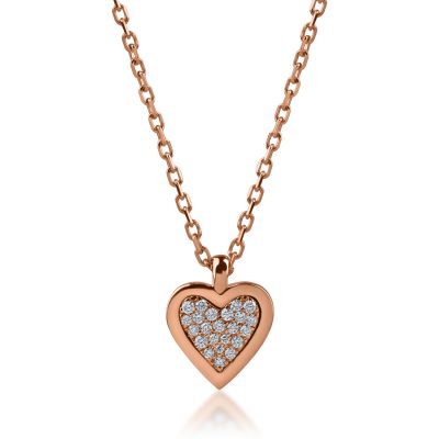 Lant cu pandantiv inimioara din aur roz cu diamante de 0.13ct