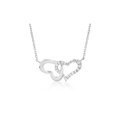 Lant cu pandantiv inimioare din aur alb cu diamante de 0.053ct