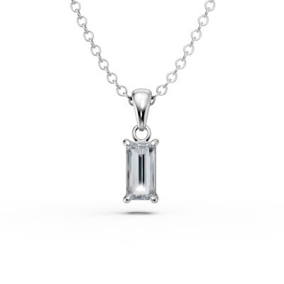 Lant cu pandantiv minimalist si zirconia solitaire din aur alb