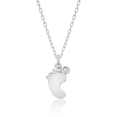 Lant cu pandantiv pentru copii din aur alb cu diamant de 0.006ct