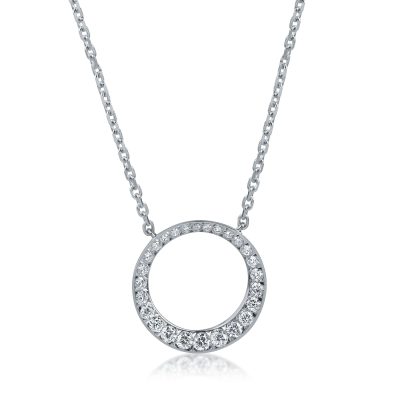Lant cu pandantiv rotund din aur alb cu diamante de 0.33ct