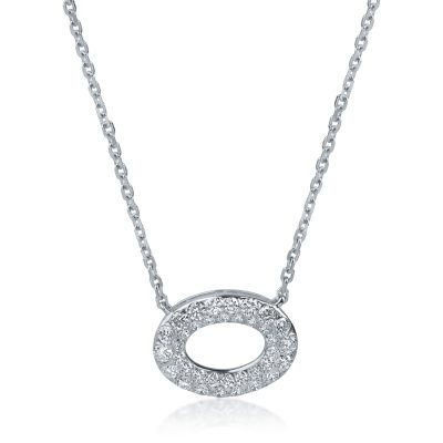 Lant cu pandantiv rotund din aur alb cu diamante de 0.58ct