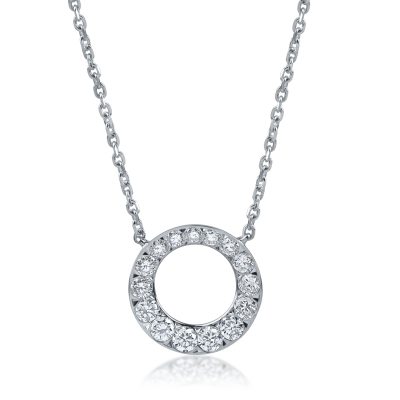 Lant cu pandantiv rotund din aur alb cu diamante de 0.62ct