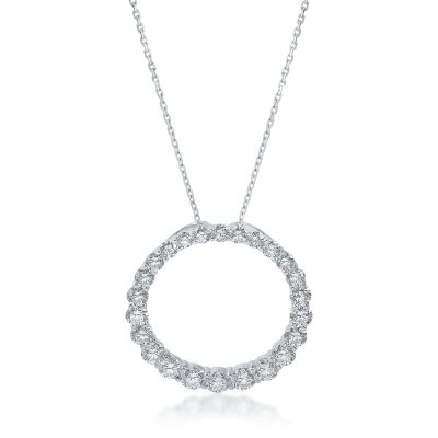 Lant cu pandantiv rotund din aur alb cu diamante de 2.6ct