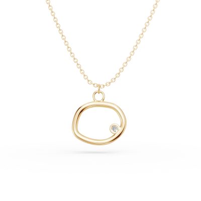 Lant cu pandantiv rotund din aur galben cu diamant de 0.005ct