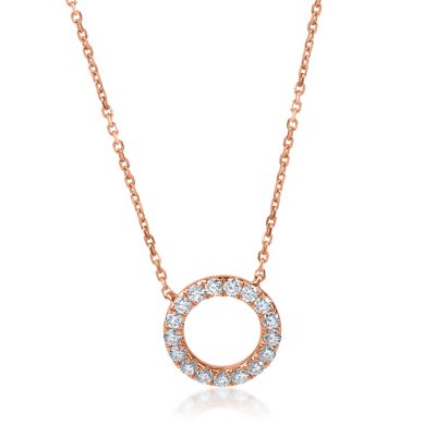 Lant cu pandantiv rotund din aur roz cu diamante de 0.38ct