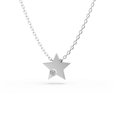 Lant cu pandantiv stea din aur alb si diamant de 0.005ct