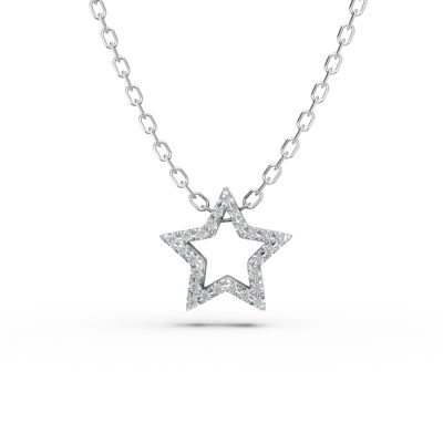 Lant cu pandantiv stea din aur alb si diamante de 0.05ct