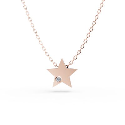 Lant cu pandantiv stea din aur roz si diamant de 0.005ct