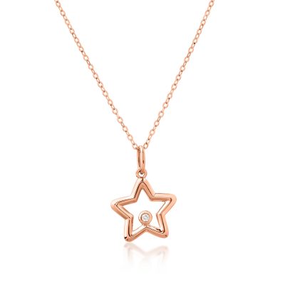 Lant cu pandantiv steluta din aur roz cu diamant de 0.01ct