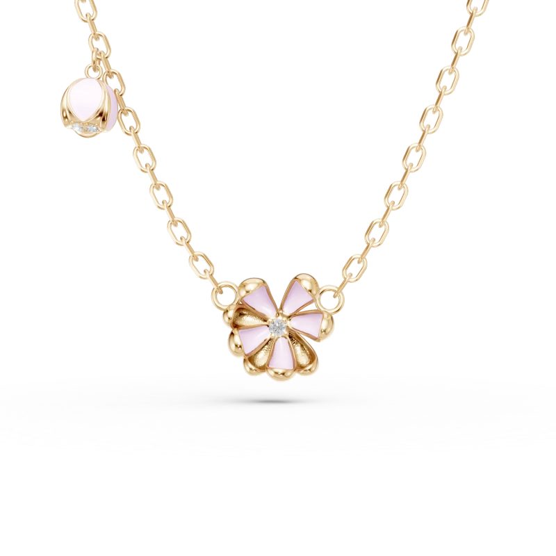 Lant cu pandantive flori de tei din aur galben cu diamante de 0.02ct pentru copii