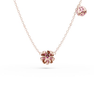Lant cu pandantive flori de tei din aur roz cu safire roz de 0.24ct