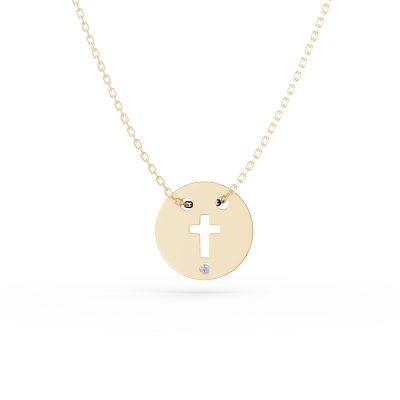 Lant din aur galben cu pandantiv banut cu cruce cu un diamant de 0.005ct