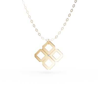 Lant din aur galben cu pandantiv geometric cu un diamant de 0.005ct