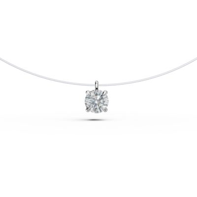 Lant fir transparent cu pandantiv din aur alb si diamant solitaire de 0.2ct