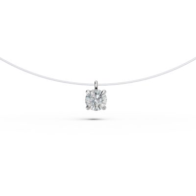 Lant fir transparent cu pandantiv din aur alb si diamant solitaire de 0.2ct