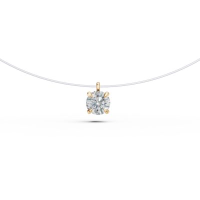 Lant fir transparent cu pandantiv din aur galben si diamant solitaire de 0.2ct