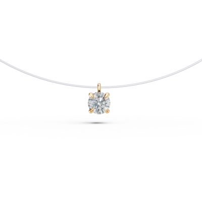 Lant fir transparent cu pandantiv din aur galben si diamant solitaire de 0.2ct