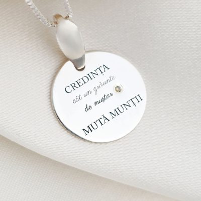 Lantisor Credinta muta muntii - Bijuterie cu Har - Argint 925 Rodiat - Diamanat galben natural
