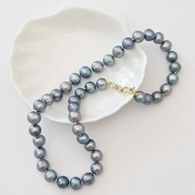 Lantisor cu Perle - model sirag de perle rotunde peacock de apa dulce- Argint 925 placat cu Aur Galben 18K