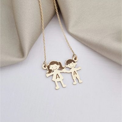 Lantisor familie - 2 membri - Aur Galben 14 K - 16 mm inaltime