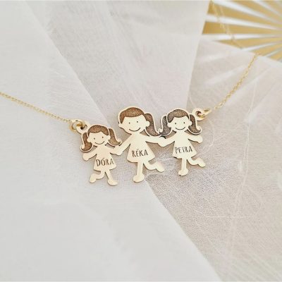 Lantisor Familie - 3 membri - Aur Galben 14K - 16 mm inaltime