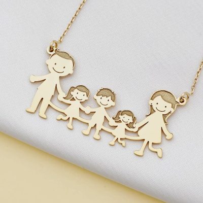 Lantisor Familie - 5 Membri - Argint 925 placat cu Aur Galben 18K