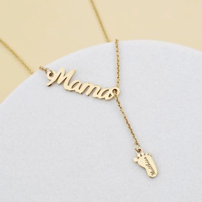 Lantisor model lariat Y - Pandantiv Mama si 1 piciorus - Argint 925 placat cu Aur Galben 18K