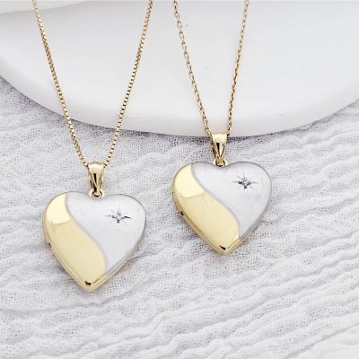 Medalion inima cu poze in interior - Yin&Yang - Argint 925 rodiat & placat cu Aur Galben 18K - Cristal White Zirconia