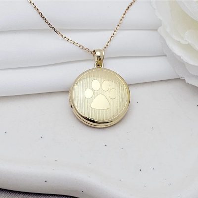 Medalion rotund cu poze in interior - My Paw - Argint 925 placat cu Aur Galben 18K