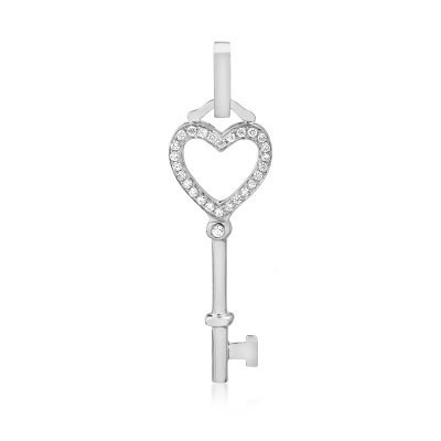 Pandantiv cheie din aur alb cu diamante de 0.08ct