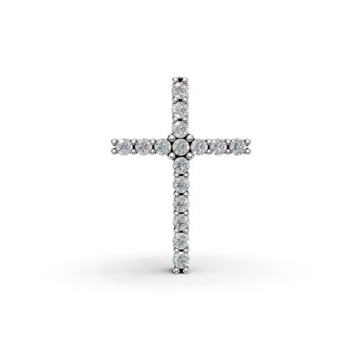 Pandantiv cruce din aur alb cu diamante de 0.1ct