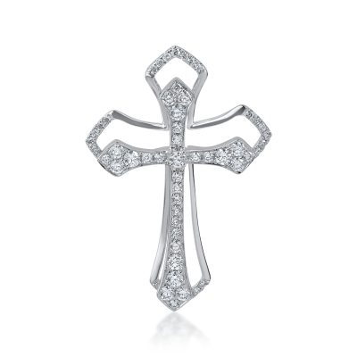 Pandantiv cruce din aur alb cu diamante de 0.8ct