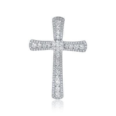 Pandantiv cruce din aur alb cu diamante de 1.4ct