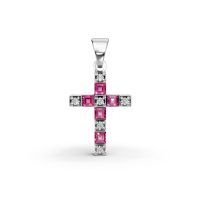 Pandantiv cruce din aur alb cu rubine rectangulare de 0.26ct si diamante de 0.04ct