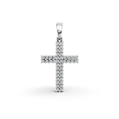 Pandantiv cruce din aur alb cu zirconia microsetting