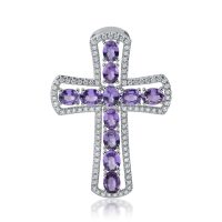 Pandantiv cruce din aur cu safire violet ovale de 2.19ct si diamante de 0.32ct