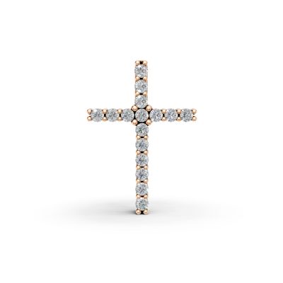 Pandantiv cruce din aur roz cu diamante de 0.1ct